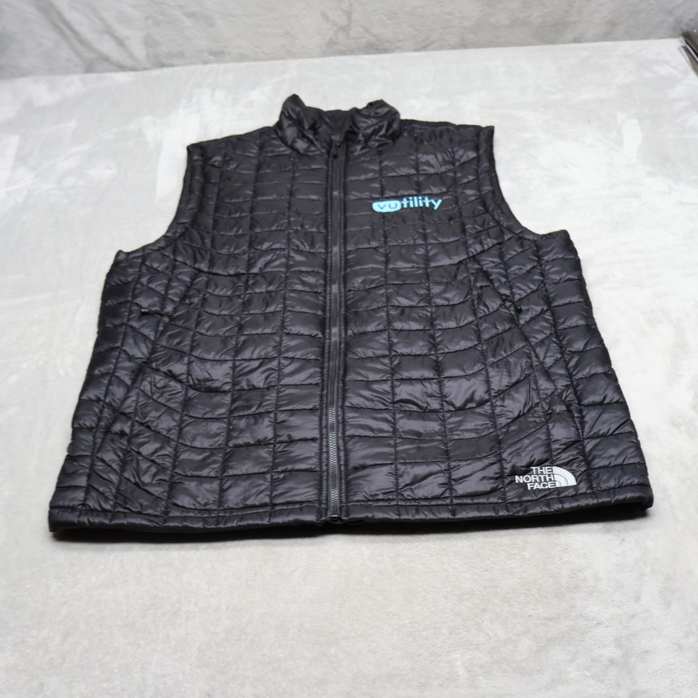 North Face Vest Mens Large Black Insulated Full Zip Thermoball Trekker LOGO